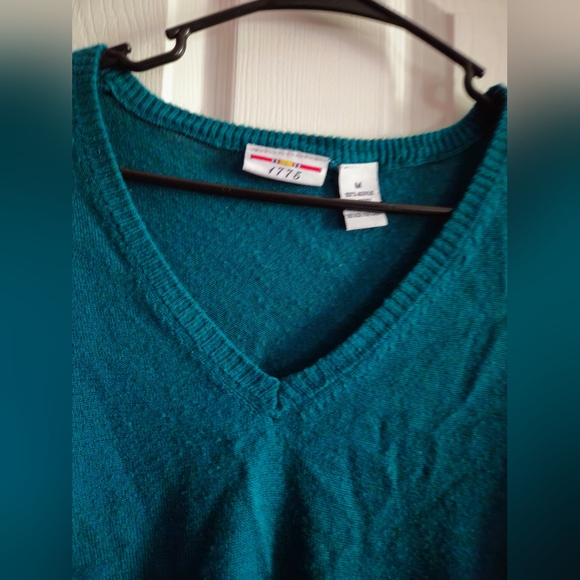 1775 V-Neck Turquoise Teal Blue Long Sleeve | Women's Medium | Y2K, Preppy - Picture 3 of 4